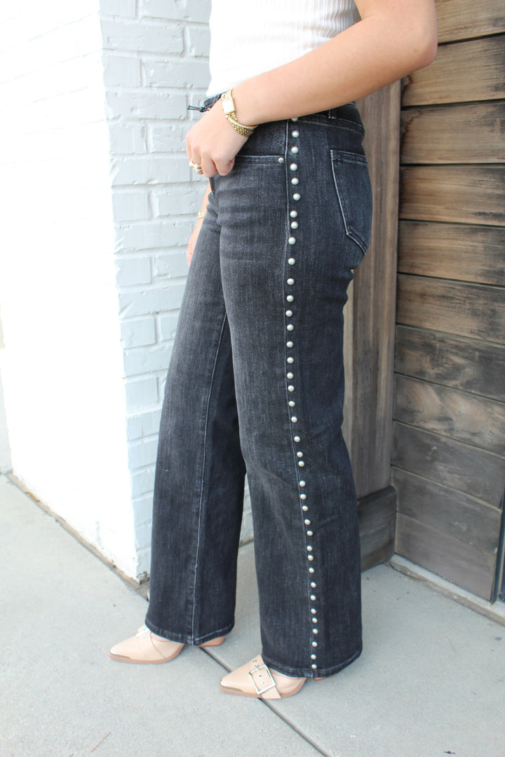 THE COLLINS BLACK MID RISE STUDDED JEAN
