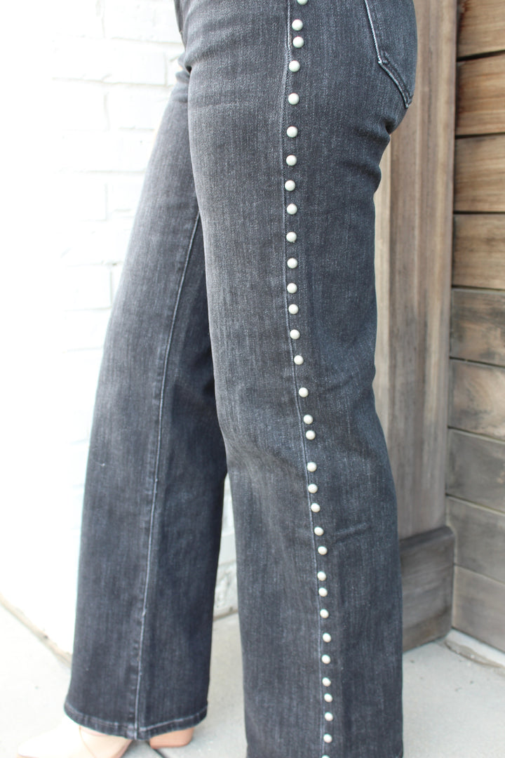 THE COLLINS BLACK MID RISE STUDDED JEAN