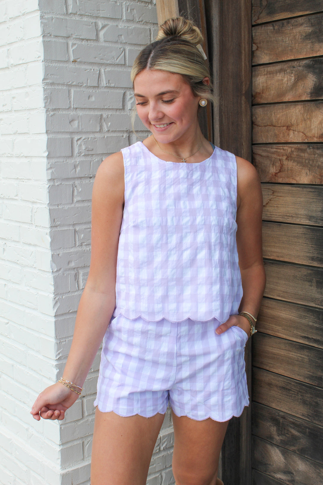 LAVENDER LOVE GINGHAM SET TOP