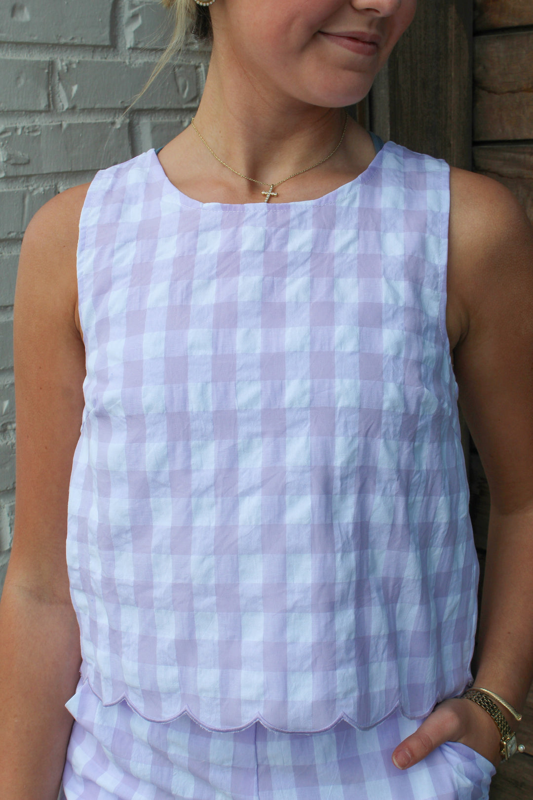 LAVENDER LOVE GINGHAM SET TOP