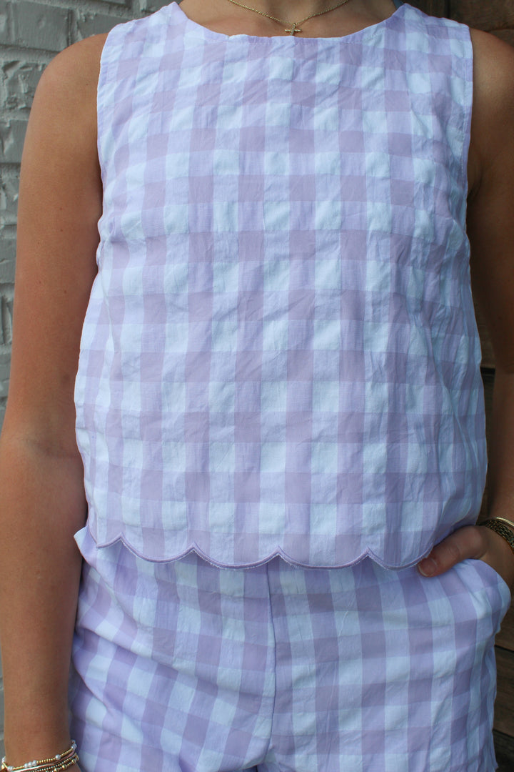LAVENDER LOVE GINGHAM SET TOP