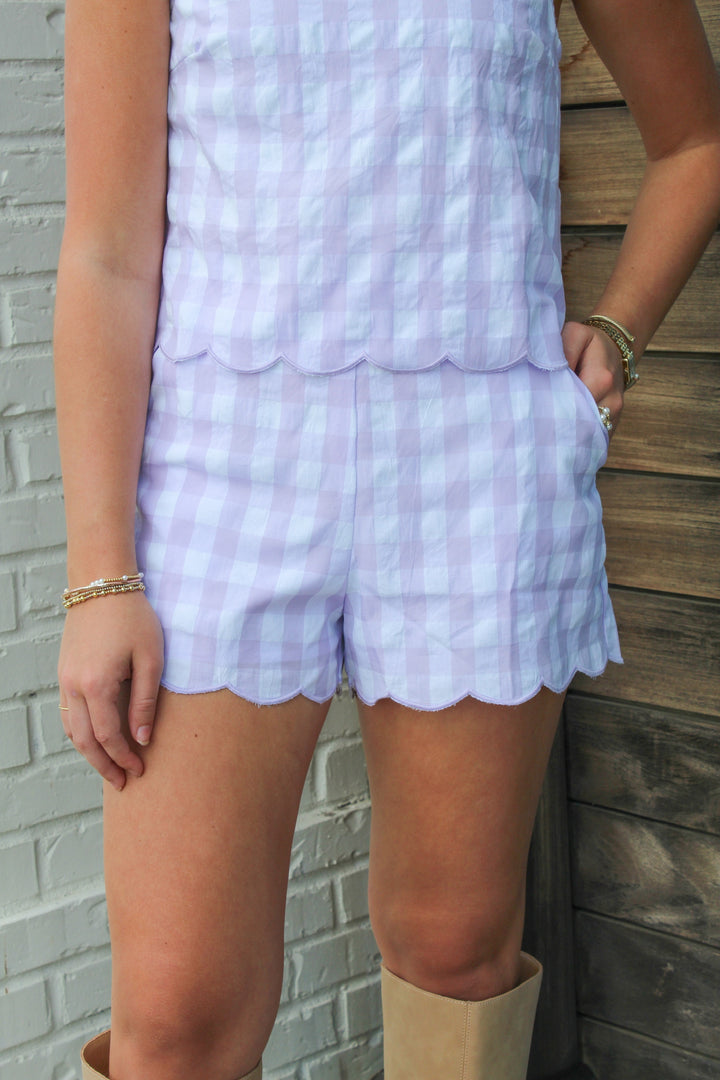 LAVENDER LOVE GINGHAM SET SHORTS