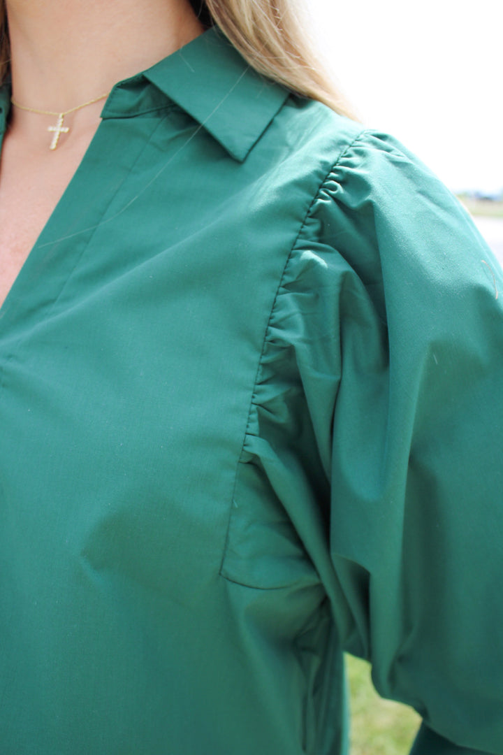 EVERGREEN EMERALD PUFF SLEEVE BLOUSE