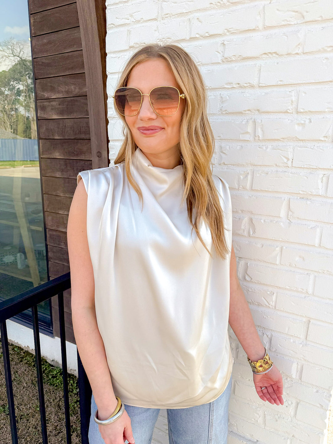 CROWD PLEASER COWL NECK TOP