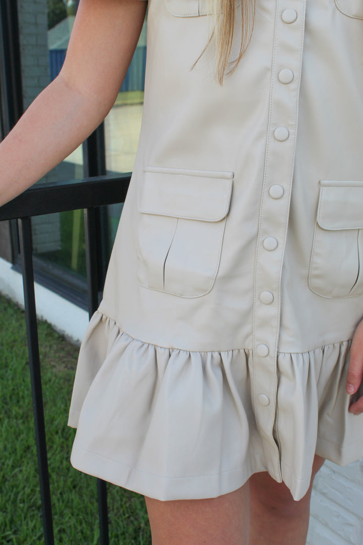 NIKKIE BOX PLEATED FAUX LEATHER DRESS