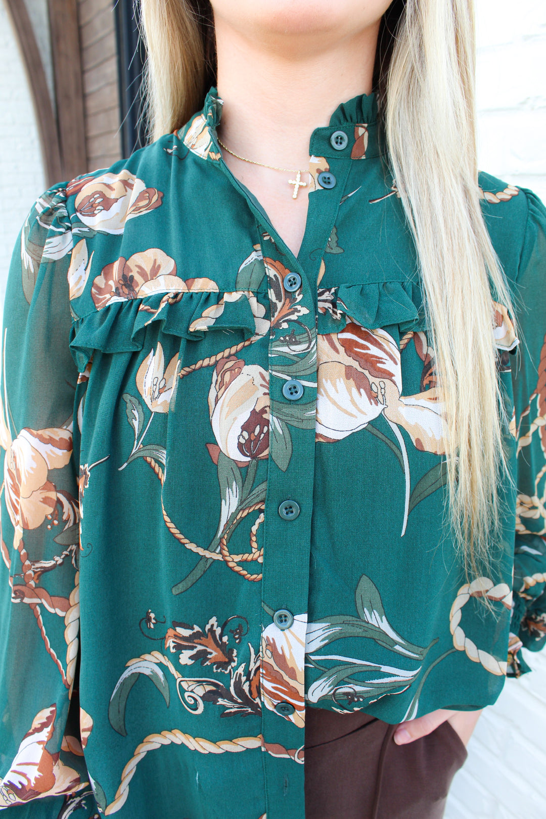 LAUREL DARK GREEN FLORAL CHAIN PRINT TOP