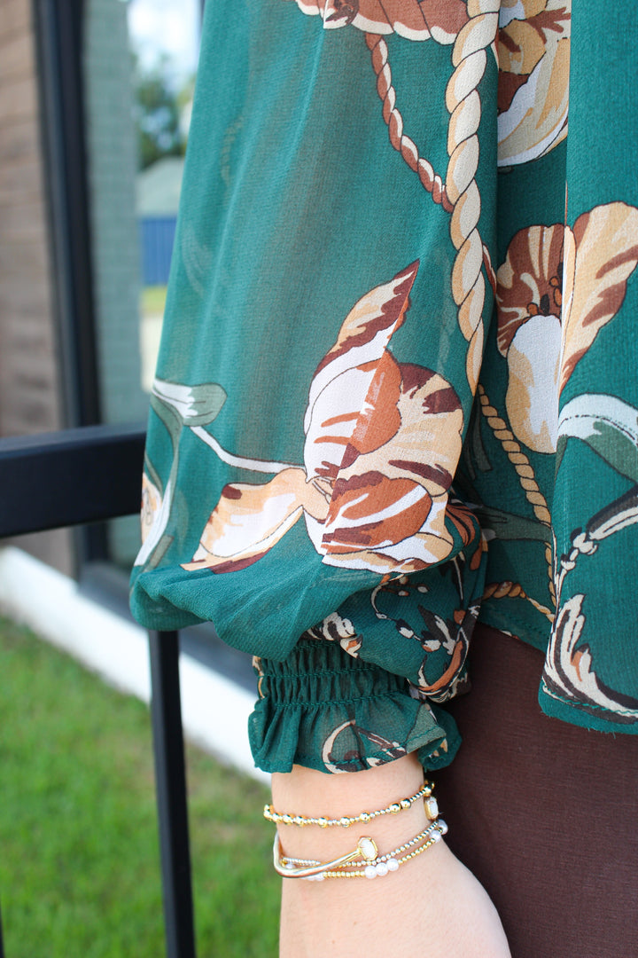 LAUREL DARK GREEN FLORAL CHAIN PRINT TOP