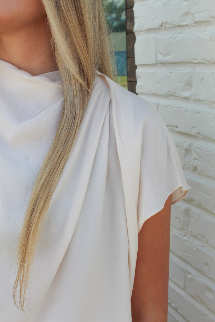 CLAIRE COWL NECK CAP SLEEVE TOP