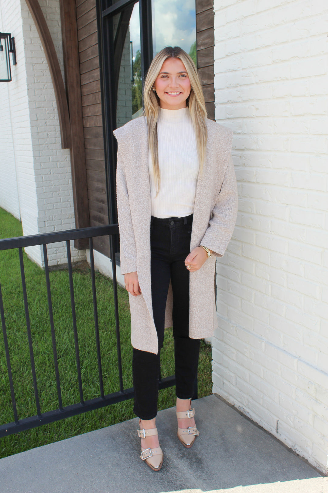 OATMILK OPEN FRONT HOODED CARDIGAN