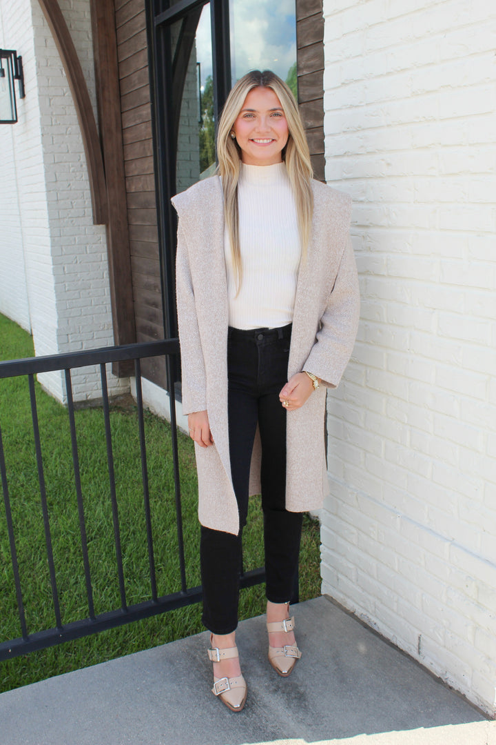 OATMILK OPEN FRONT HOODED CARDIGAN