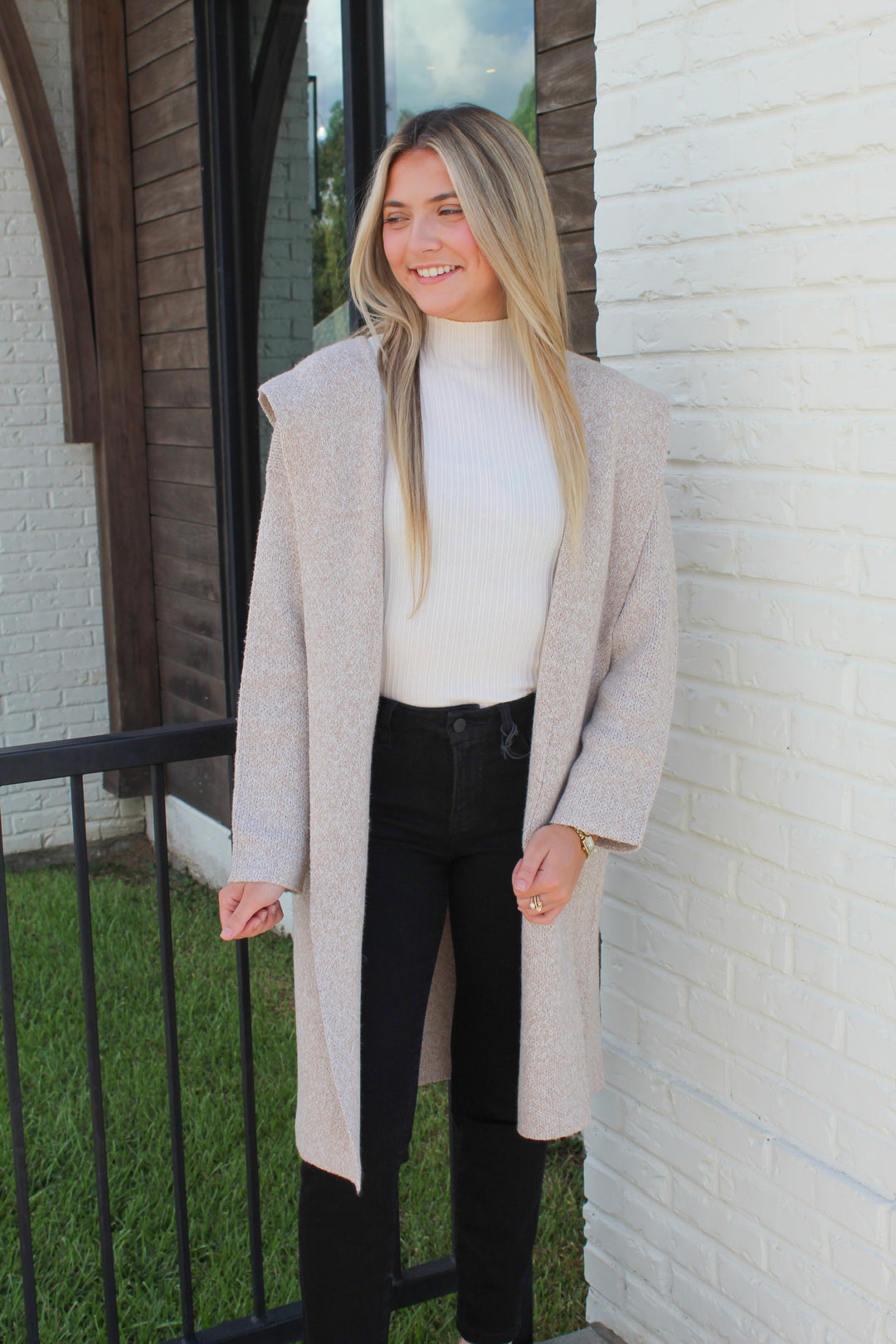 OATMILK OPEN FRONT HOODED CARDIGAN