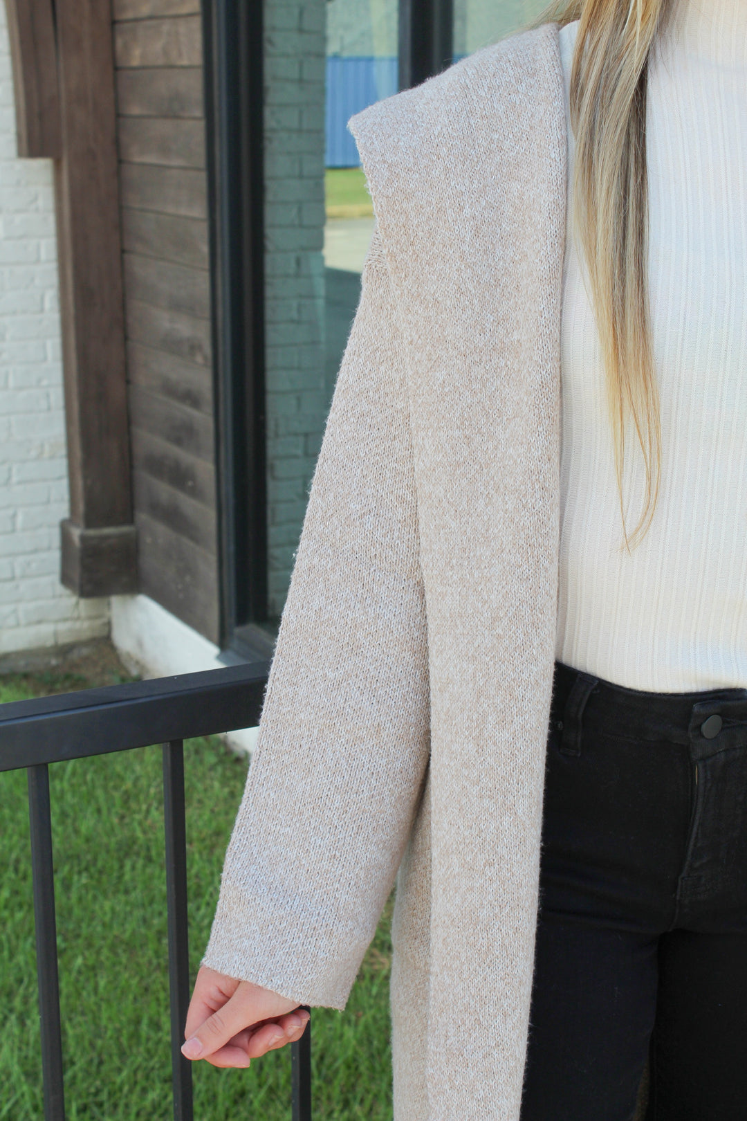 OATMILK OPEN FRONT HOODED CARDIGAN