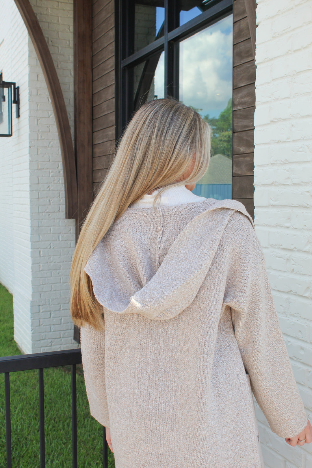OATMILK OPEN FRONT HOODED CARDIGAN