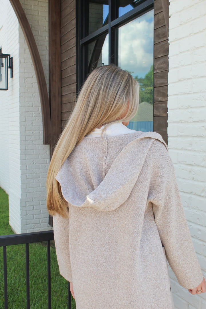 OATMILK OPEN FRONT HOODED CARDIGAN