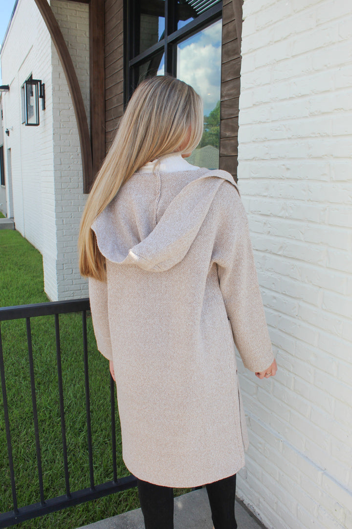 OATMILK OPEN FRONT HOODED CARDIGAN