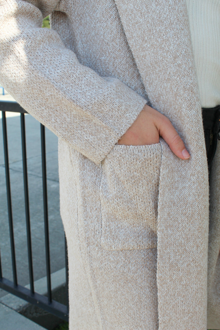 OATMILK OPEN FRONT HOODED CARDIGAN
