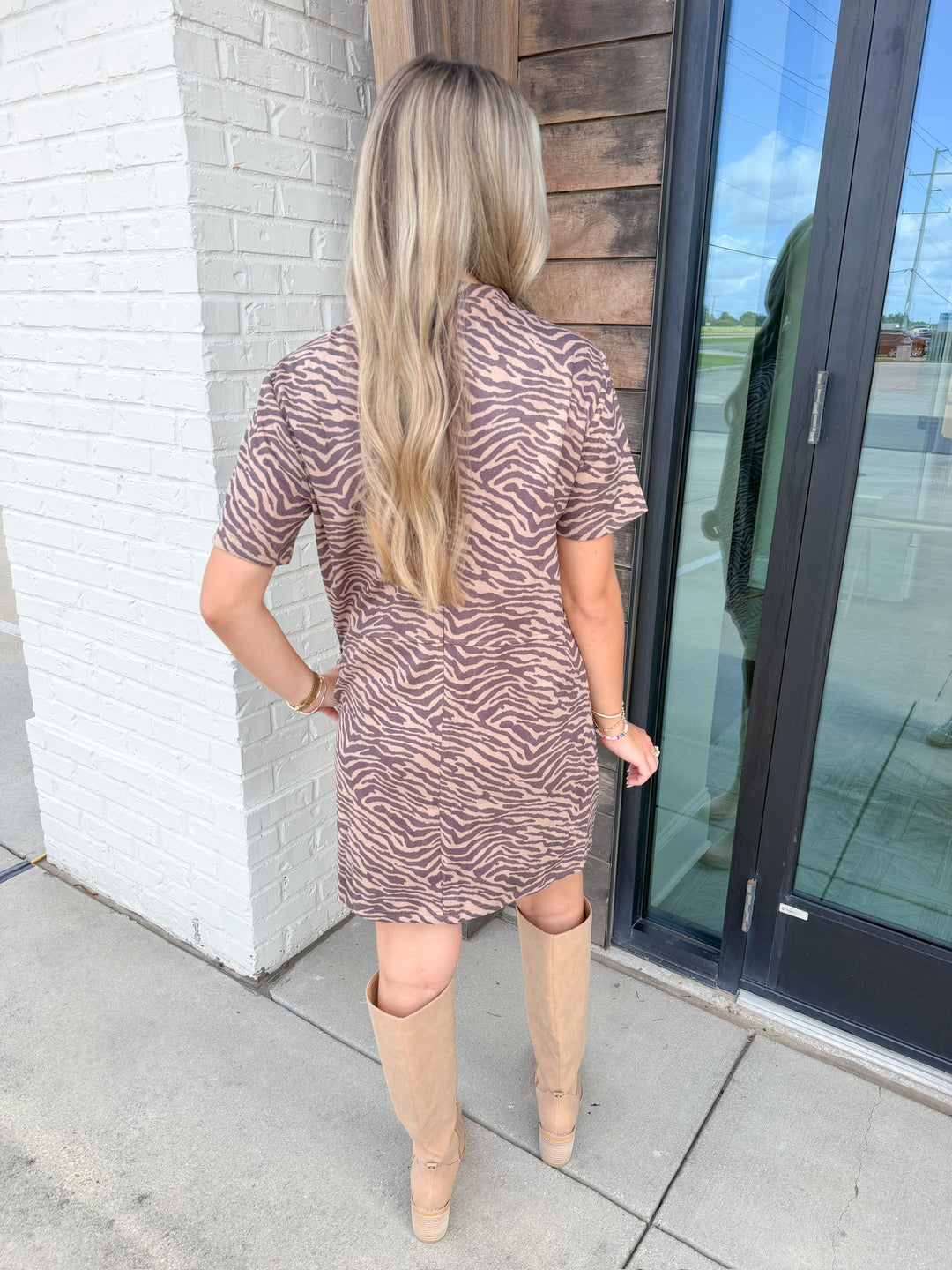 SIENNA TIGER PRINT DARK BROWN DRESS
