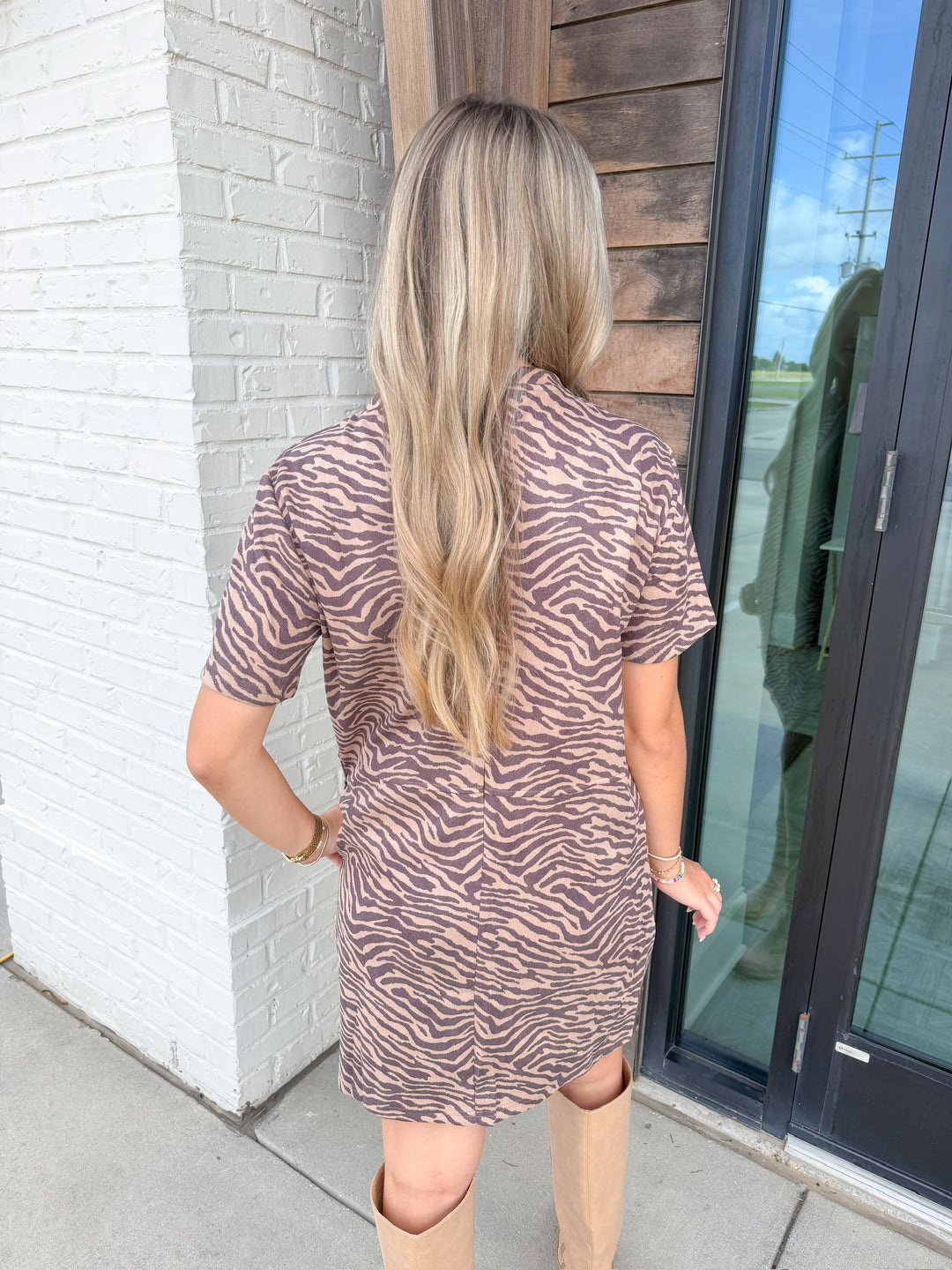 SIENNA TIGER PRINT DARK BROWN DRESS