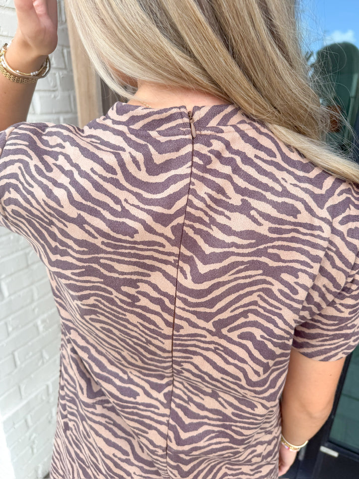 SIENNA TIGER PRINT DARK BROWN DRESS