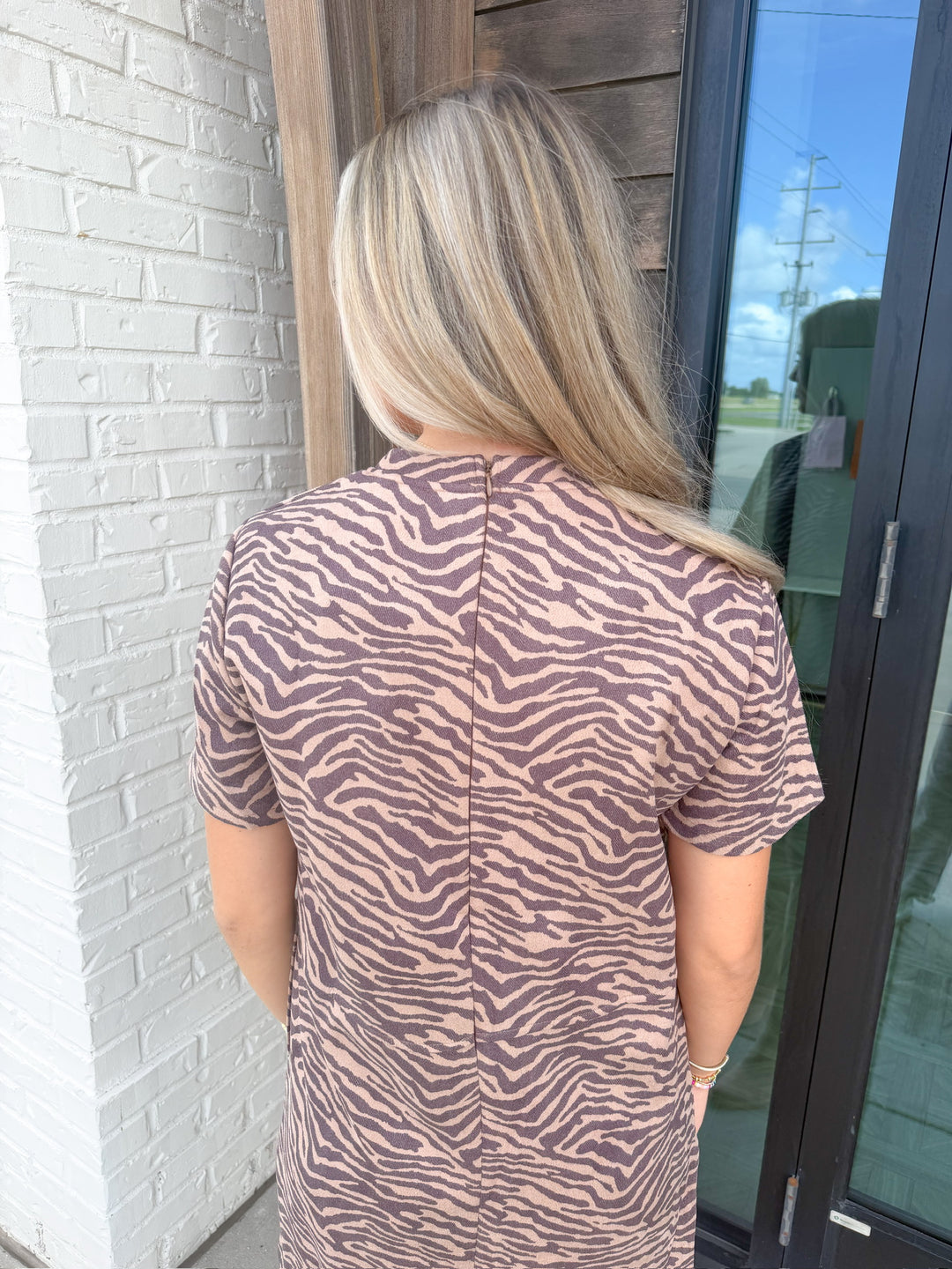 SIENNA TIGER PRINT DARK BROWN DRESS