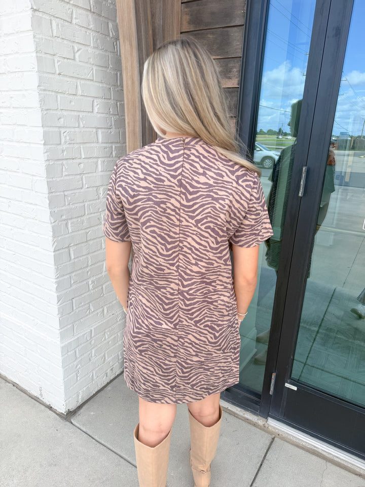 SIENNA TIGER PRINT DARK BROWN DRESS