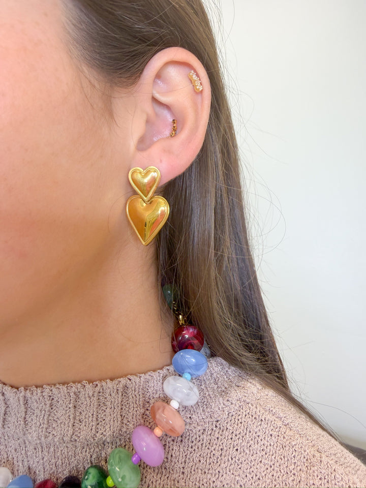 DOUBLE HEART STUD EARRINGS
