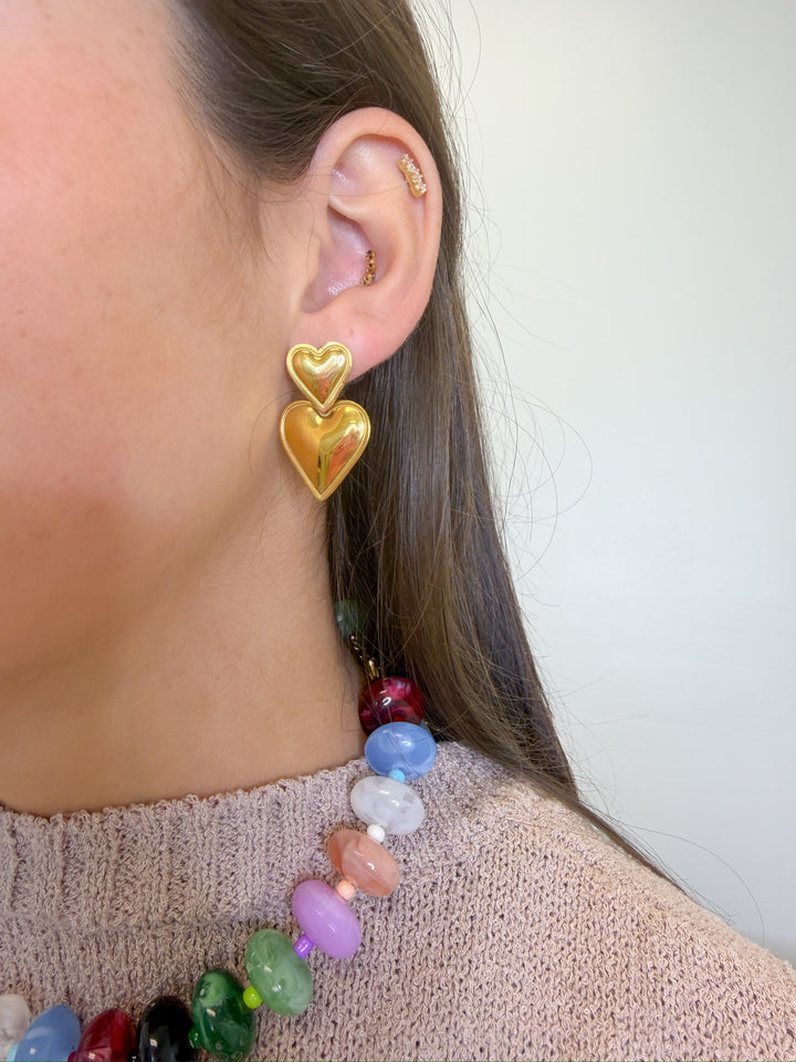 DOUBLE HEART STUD EARRINGS