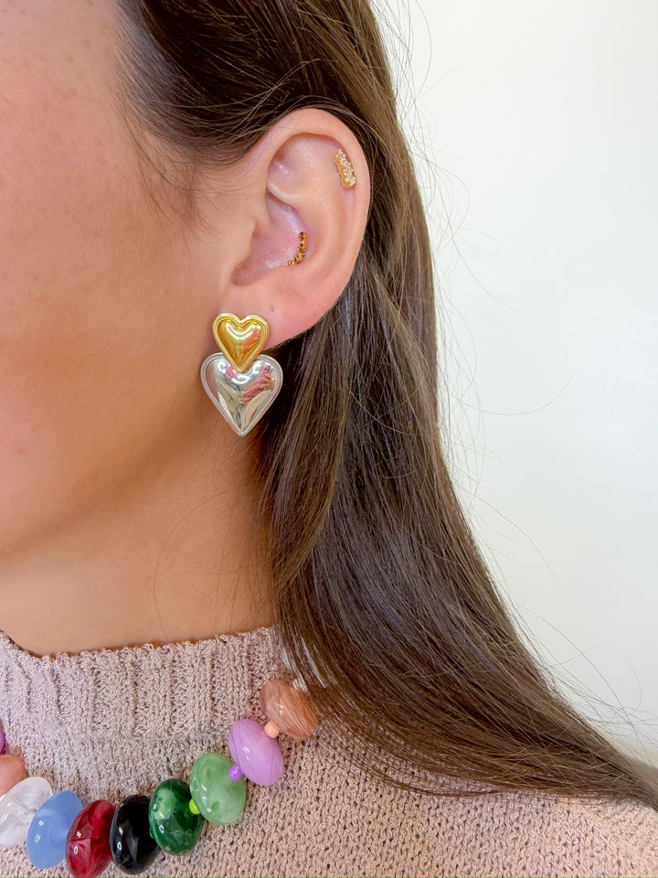 DOUBLE HEART STUD EARRINGS