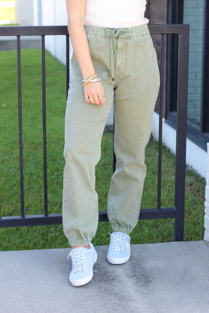 OLIVE CRUSH DENIM JOGGER