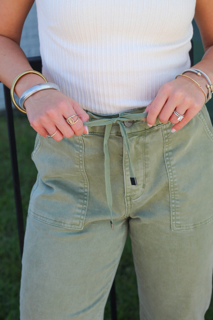 OLIVE CRUSH DENIM JOGGER