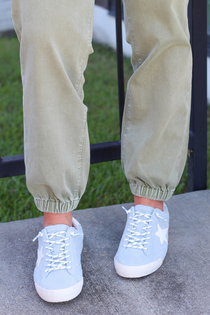 OLIVE CRUSH DENIM JOGGER