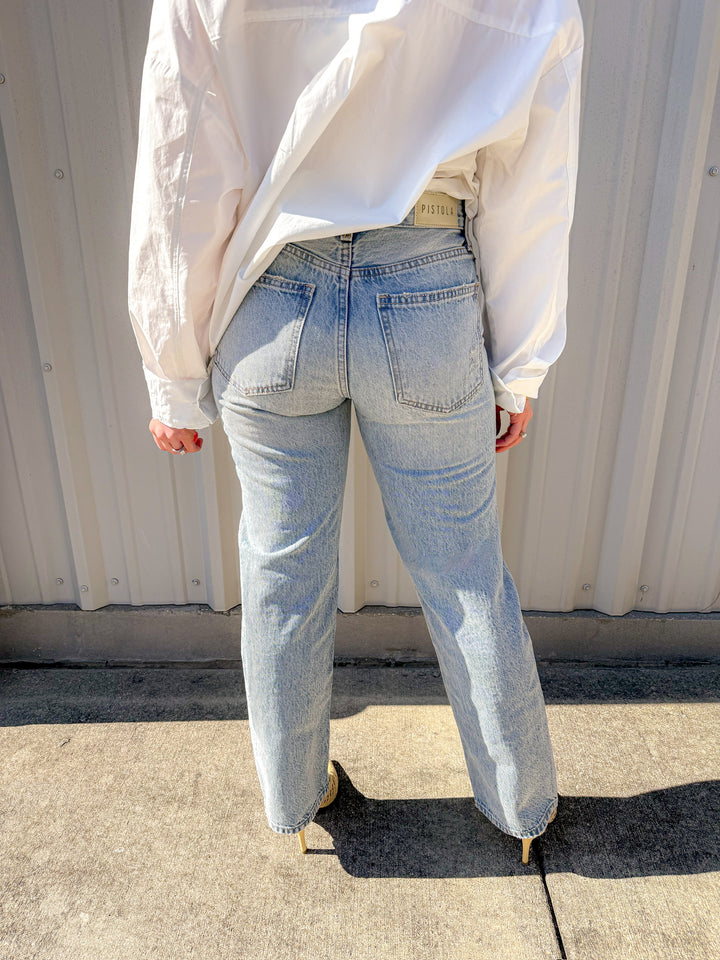 LEXI MID RISE BOWED STRAIGHT LEG JEAN