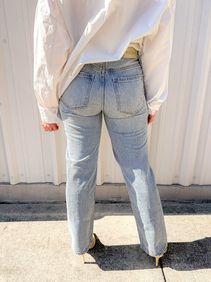 LEXI MID RISE BOWED STRAIGHT LEG JEAN