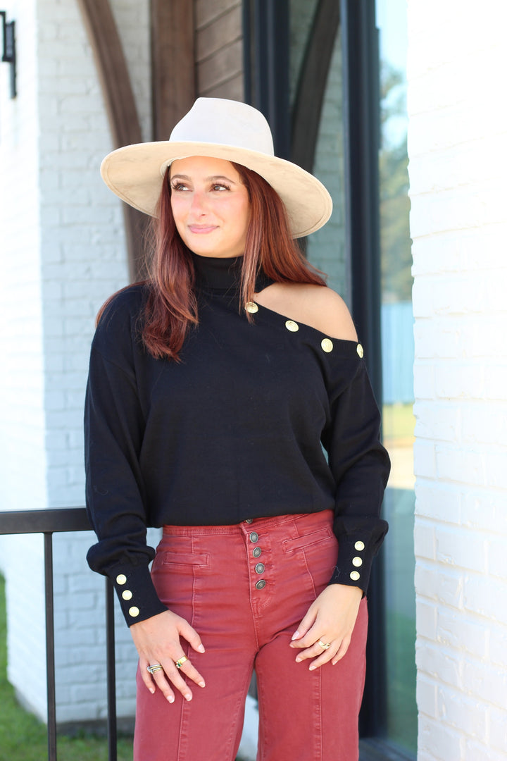 DRESSED TO IMPRESS COLD SHOULDER SWEATER