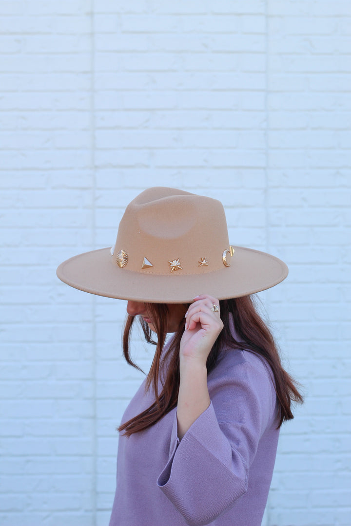 STUDDED SUN MOON STAR FEDORA