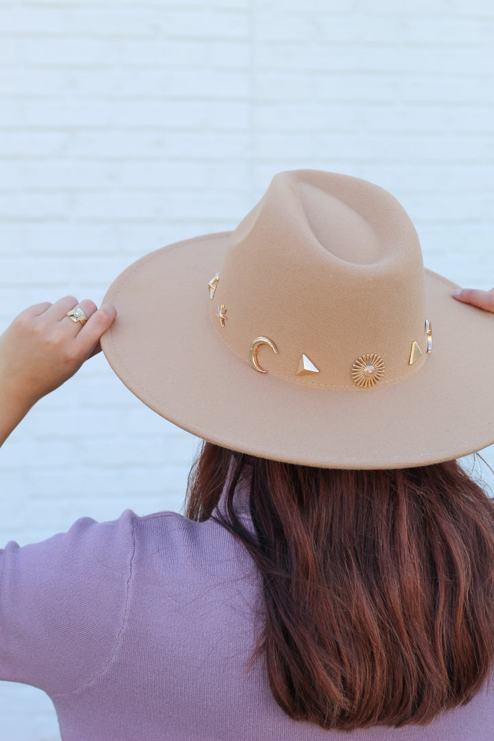 STUDDED SUN MOON STAR FEDORA
