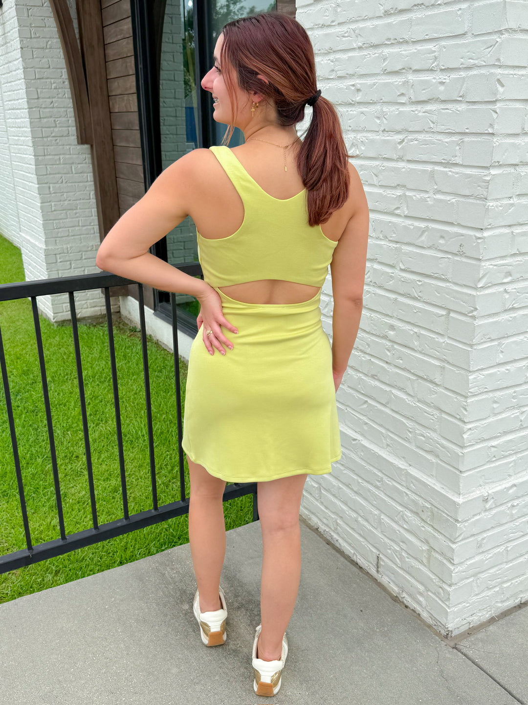 LIME AFTER LIME SQUARE NECK MODAL ACTIVE DRESS