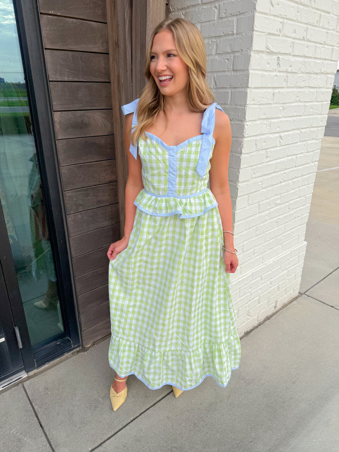 HONEYDEW RUFFLE MIDI DRESS