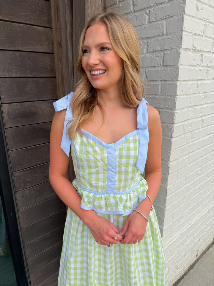 HONEYDEW RUFFLE MIDI DRESS