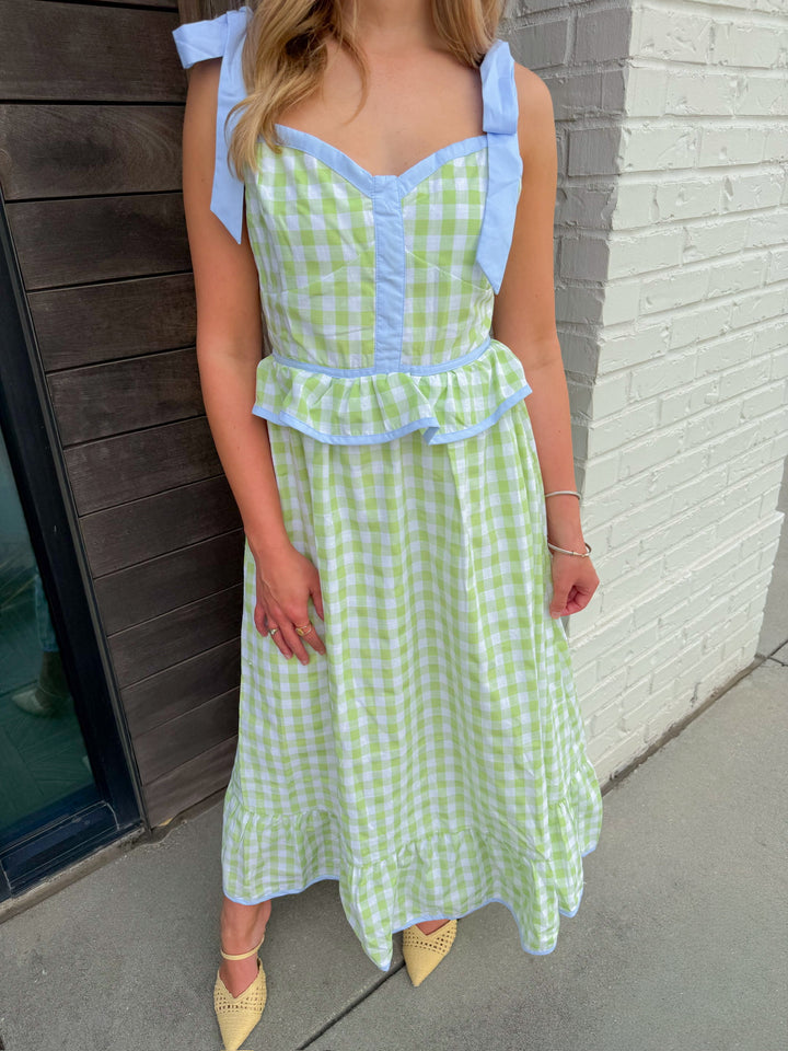 HONEYDEW RUFFLE MIDI DRESS