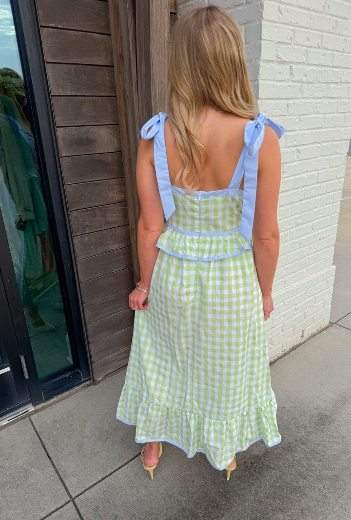 HONEYDEW RUFFLE MIDI DRESS