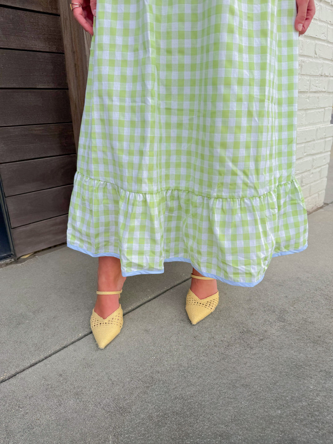 HONEYDEW RUFFLE MIDI DRESS