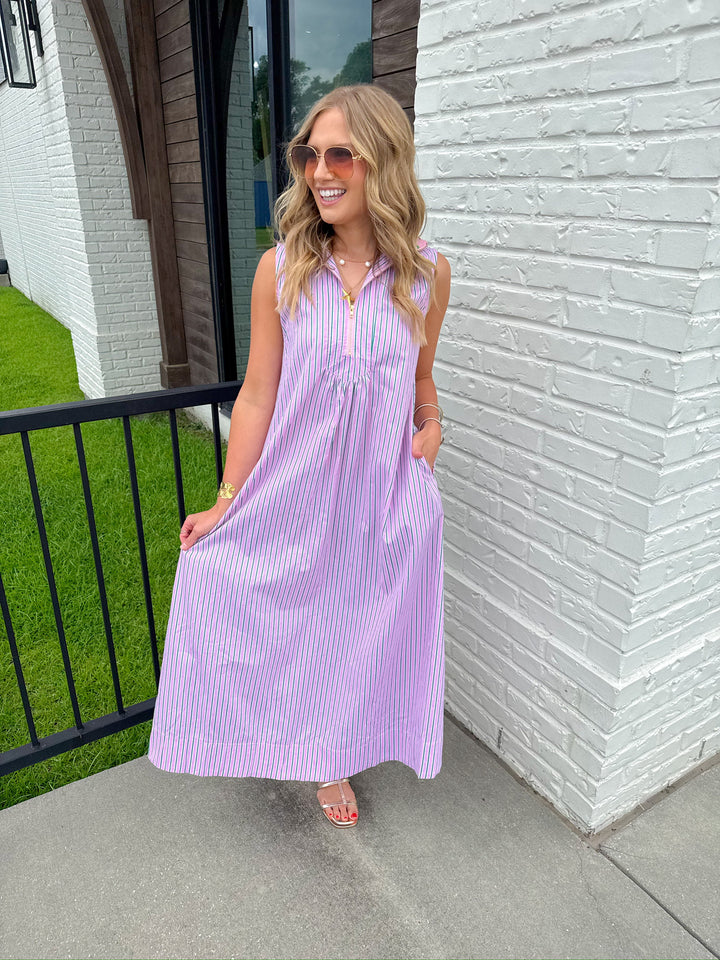 THE GEORGIA HALF ZIP A LINE MAXI DRESS