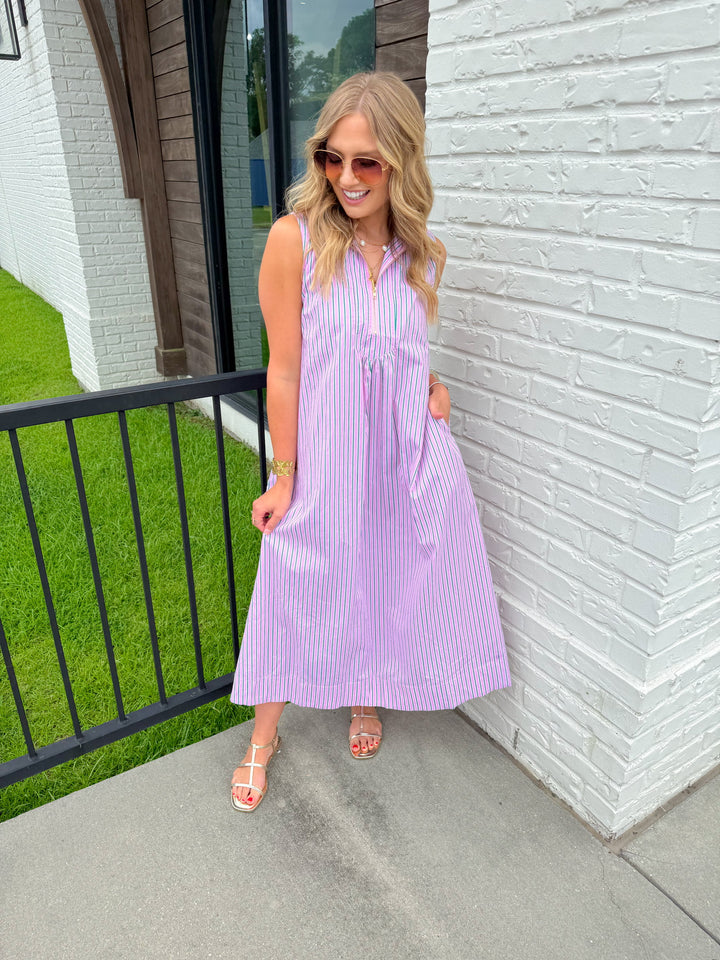 THE GEORGIA HALF ZIP A LINE MAXI DRESS