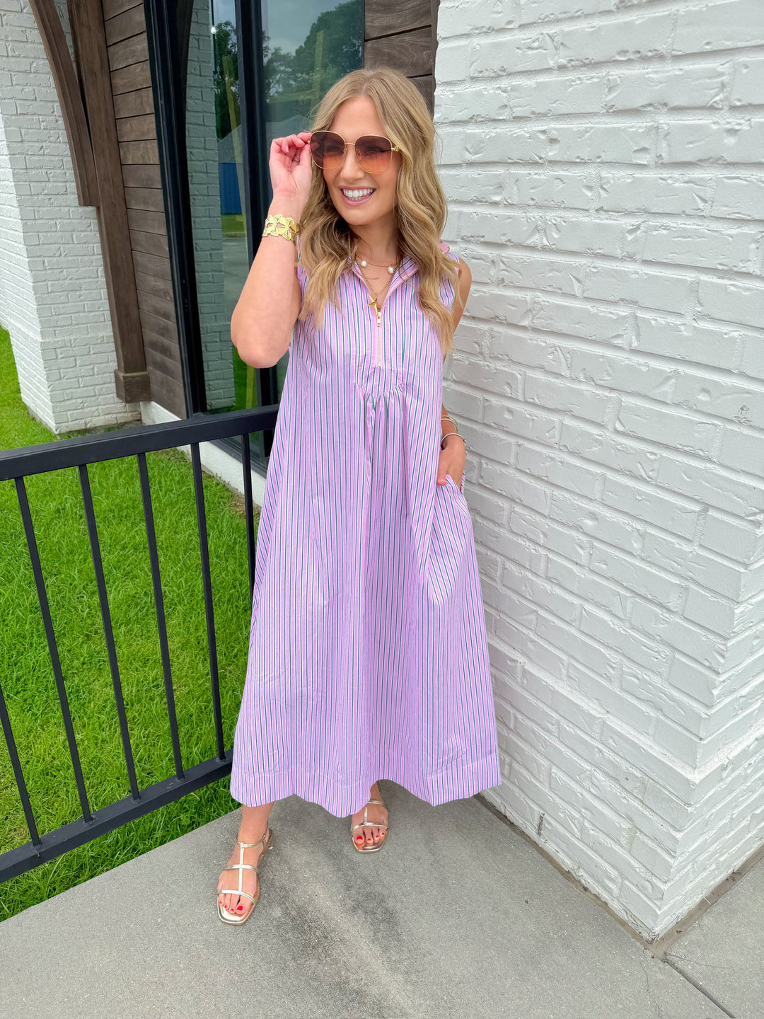 THE GEORGIA HALF ZIP A LINE MAXI DRESS