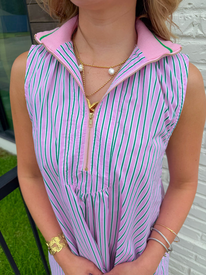THE GEORGIA HALF ZIP A LINE MAXI DRESS