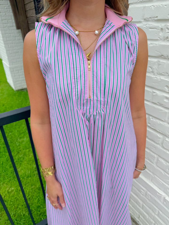 THE GEORGIA HALF ZIP A LINE MAXI DRESS