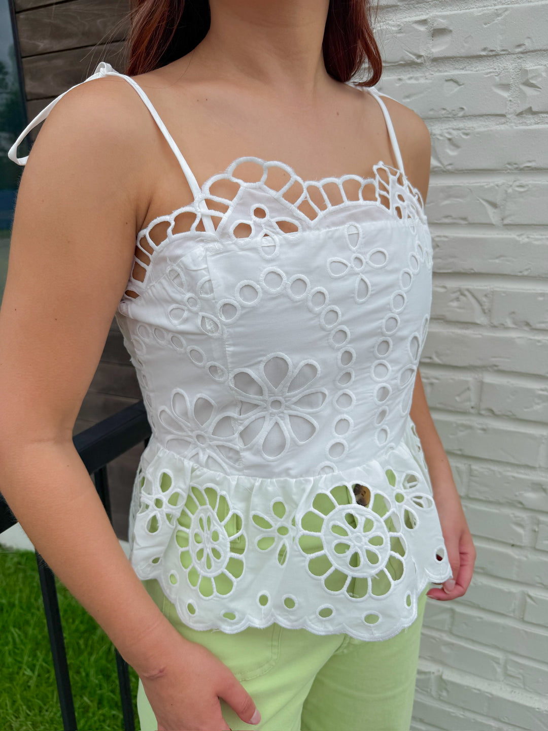 THE HADLEY EYELET PEPLUM TOP