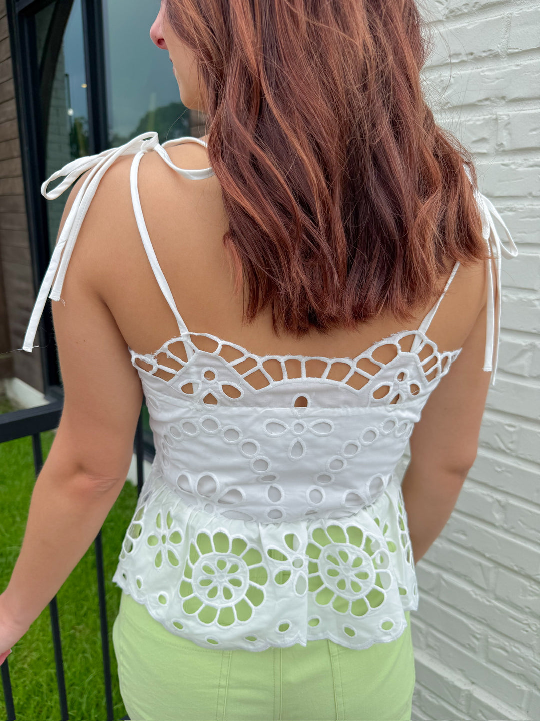 THE HADLEY EYELET PEPLUM TOP