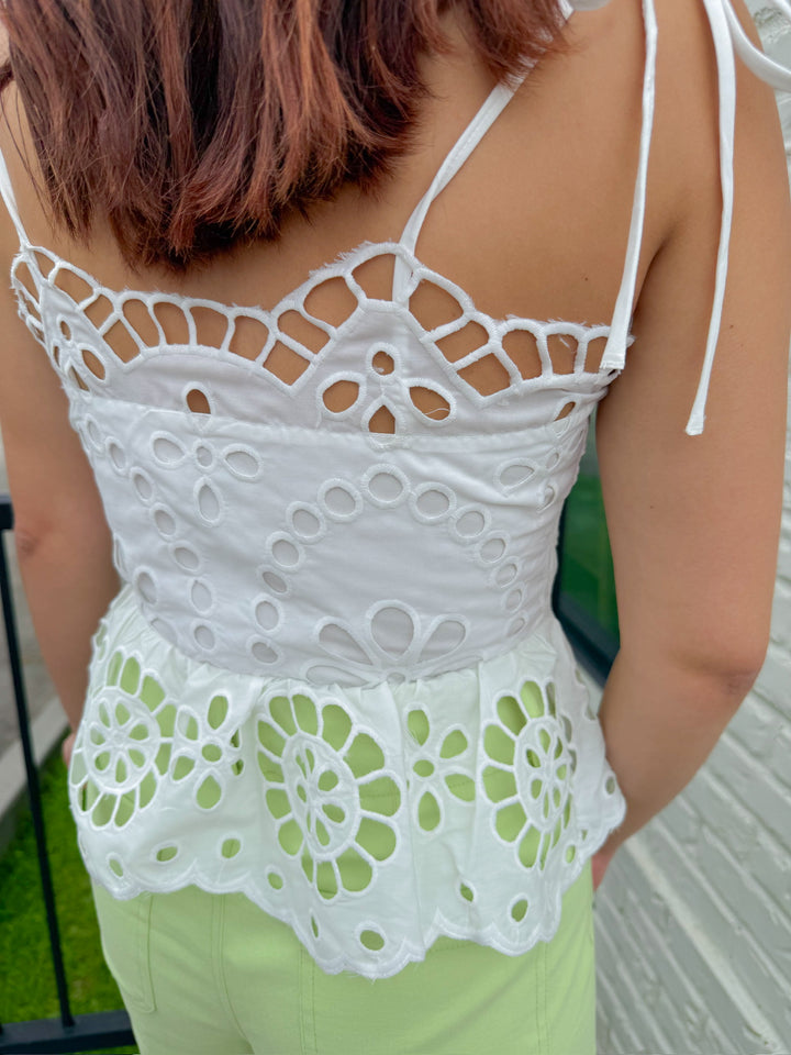 THE HADLEY EYELET PEPLUM TOP